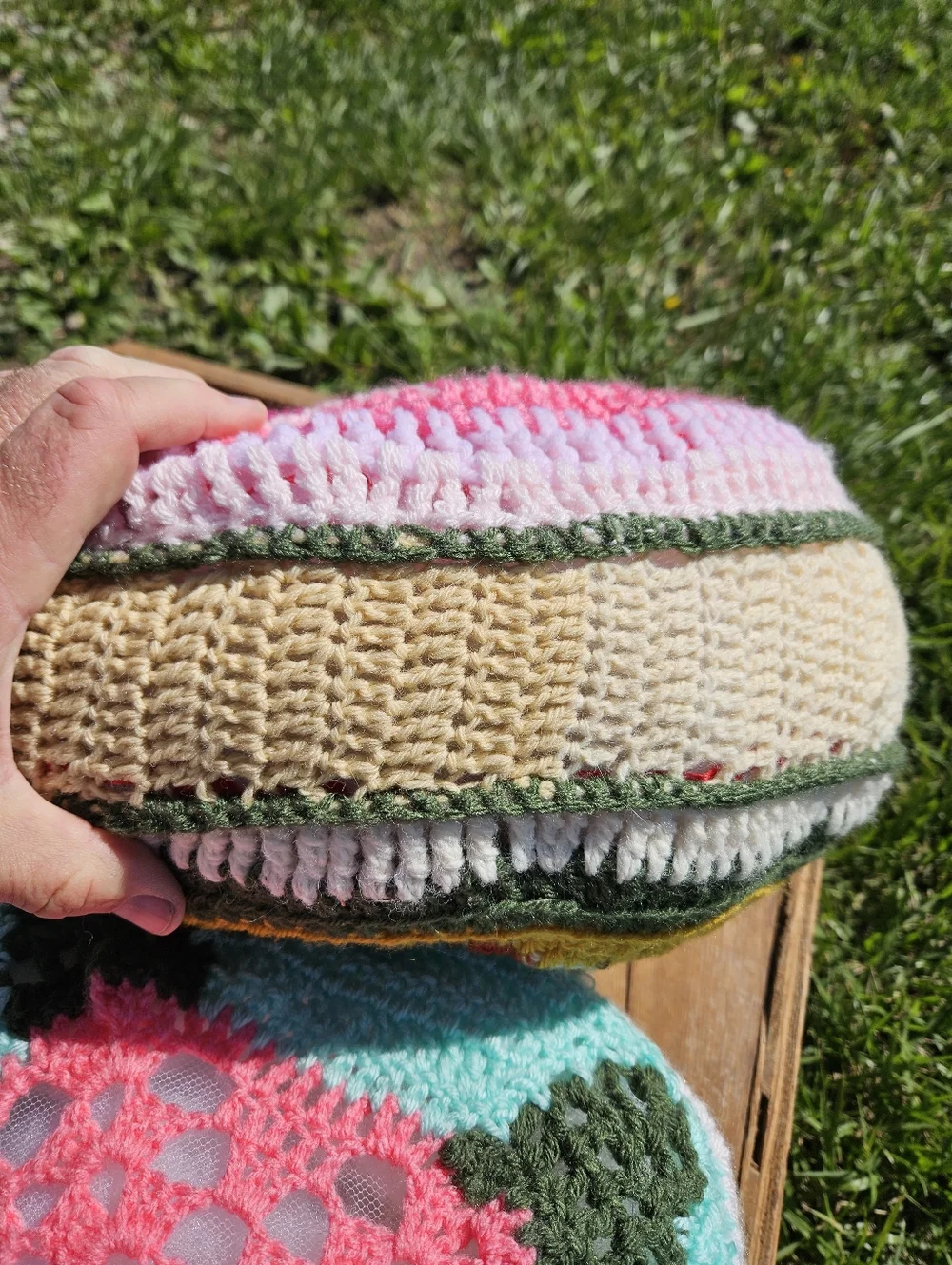 Vintage 70s Style Hand Crochet Round Boho Mandala Accent Throw Pillows Set of 2